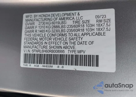 2024 Honda Odyssey Ex-L z USA, uszkodzony, nr VIN 5FNRL6H60RB008995